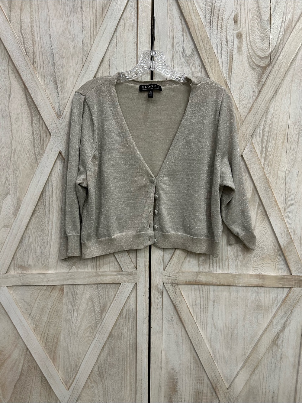 Eloquii Metallic Light Silver Cropped V-Neck Cardigan